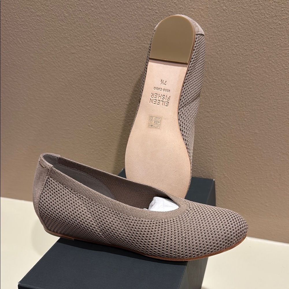 Eileen Fisher Taupe Suede Wedge Ballet Flats - Picture 2 of 6